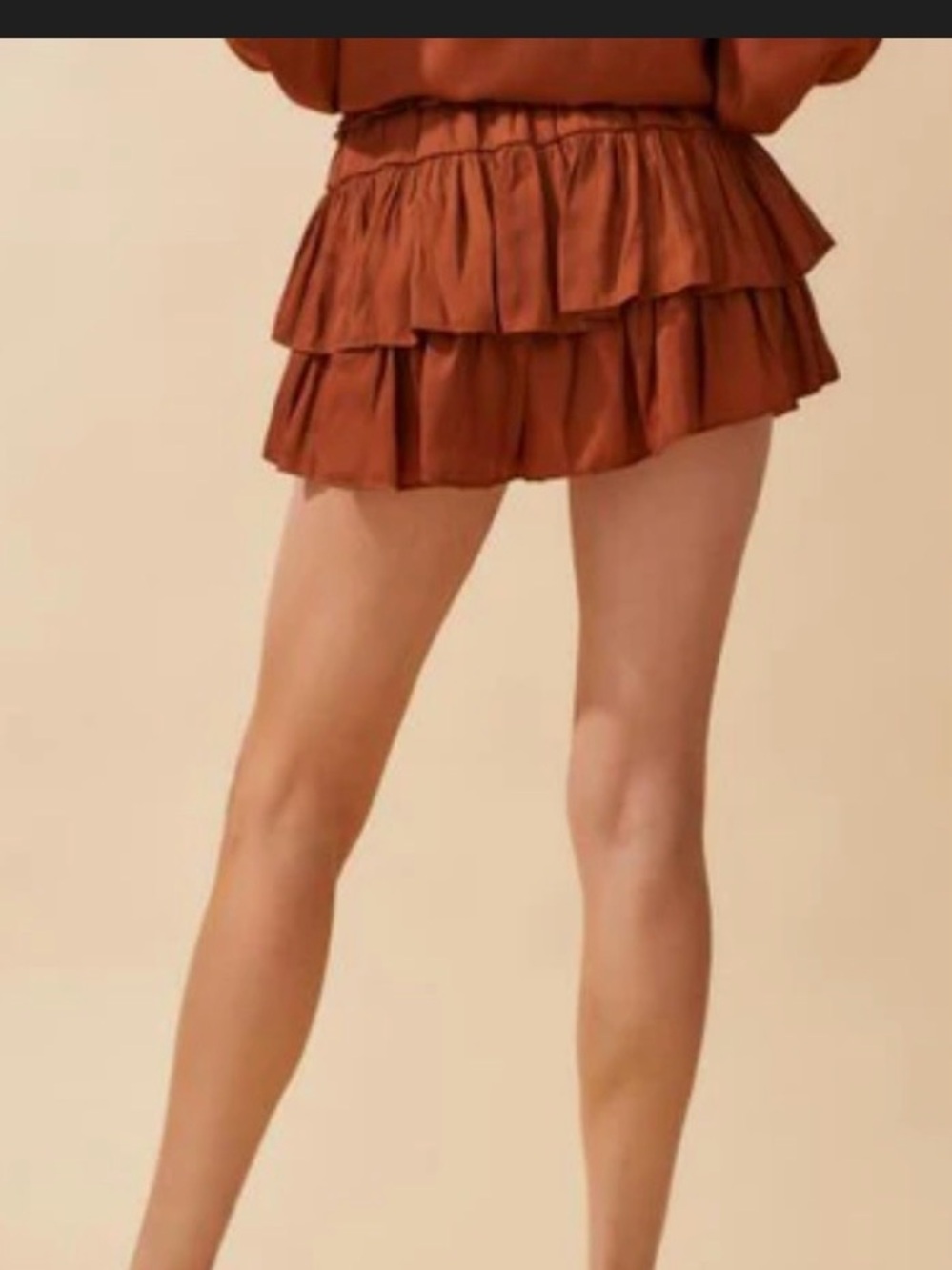 Tiered Ruffle Mini Skirt in Rust small Day + Moon